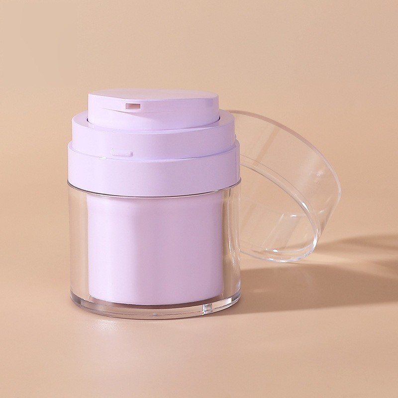 open-purple-double-wall-acrylic-cream-jar-with-top-press-dispenser