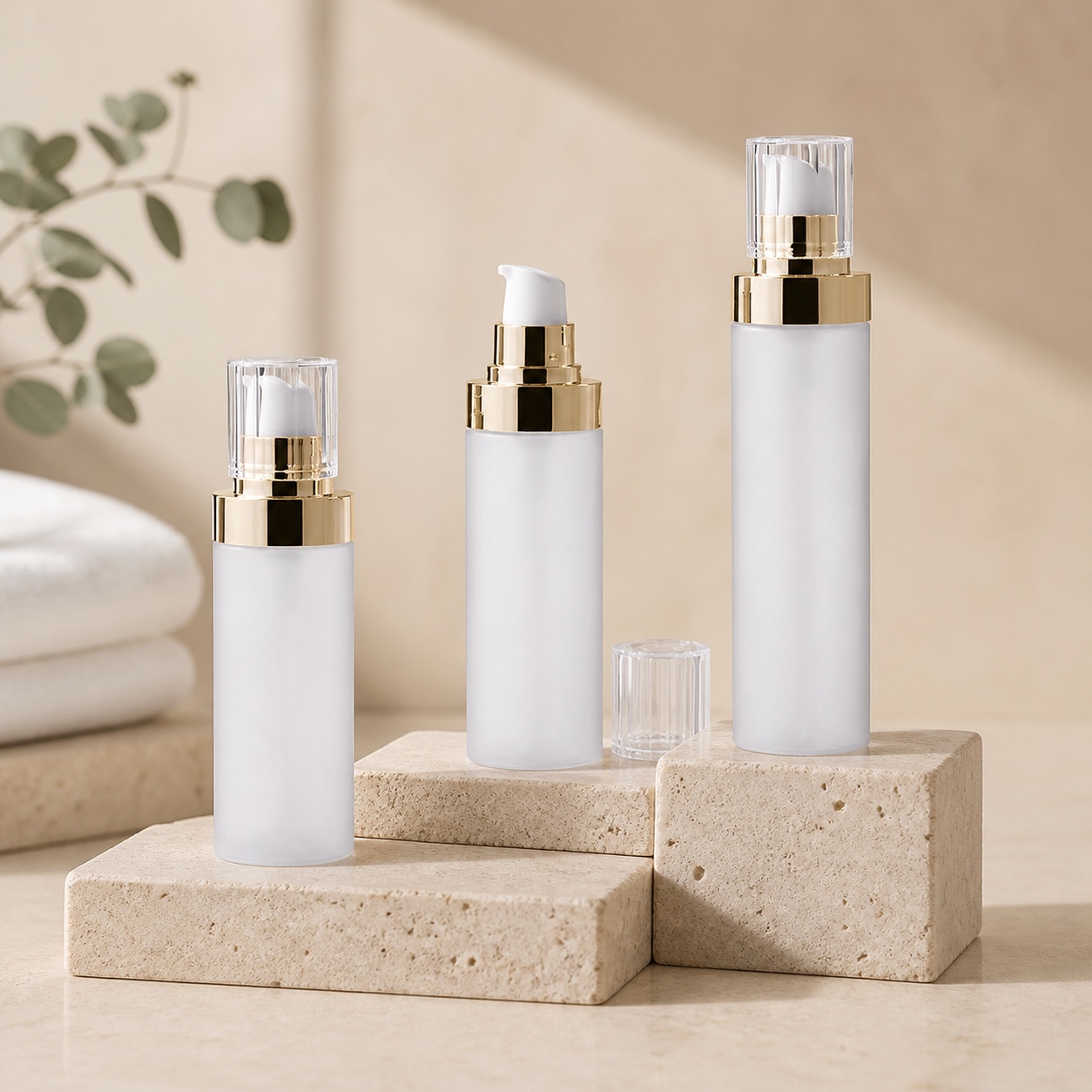 silver-pump-frosted-pet-cosmetic-bottle-collection