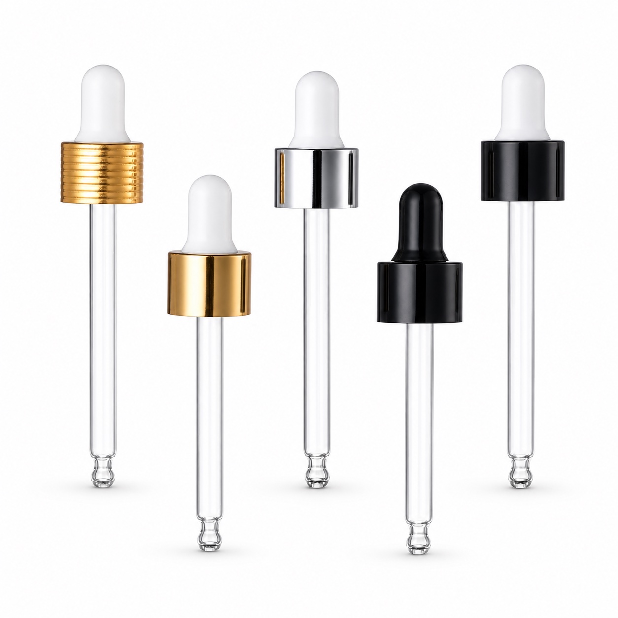 glass-pipette-dropper-caps-with-gold-silver-and-black-collars