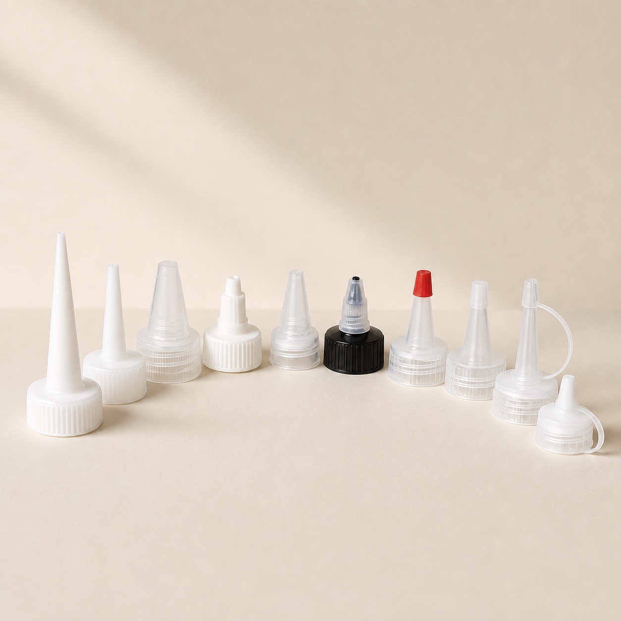 assorted-pp-pointed-nozzle-caps-in-multiple-neck-sizes