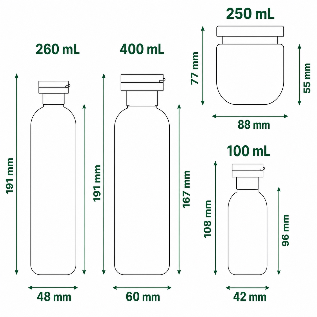 wheat-straw-plastic-bottle-dimension-comparison-chart
