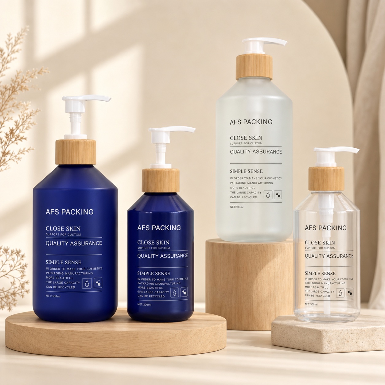 blue-and-clear-pet-skincare-bottles-with-bamboo-pumps