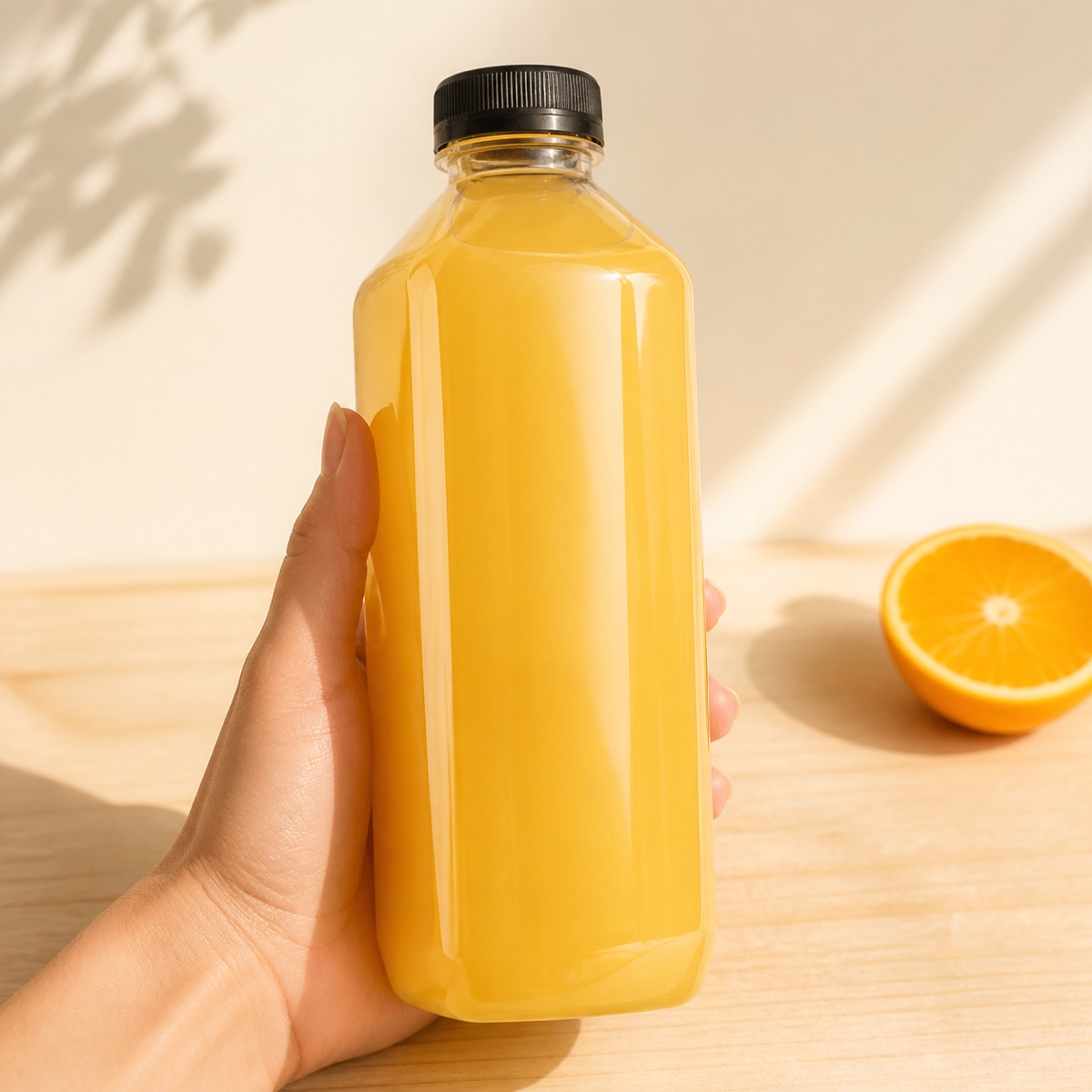 clear-pet-square-juice-bottle-filled-with-orange-juice-and-held-in-hand