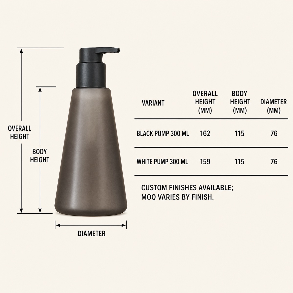 300ml-tapered-pet-lotion-pump-bottle-specification-diagram