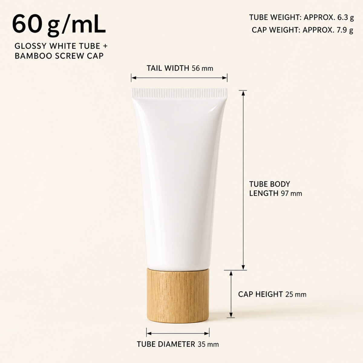 60g-white-pe-cosmetic-tube-with-bamboo-look-cap-dimensions