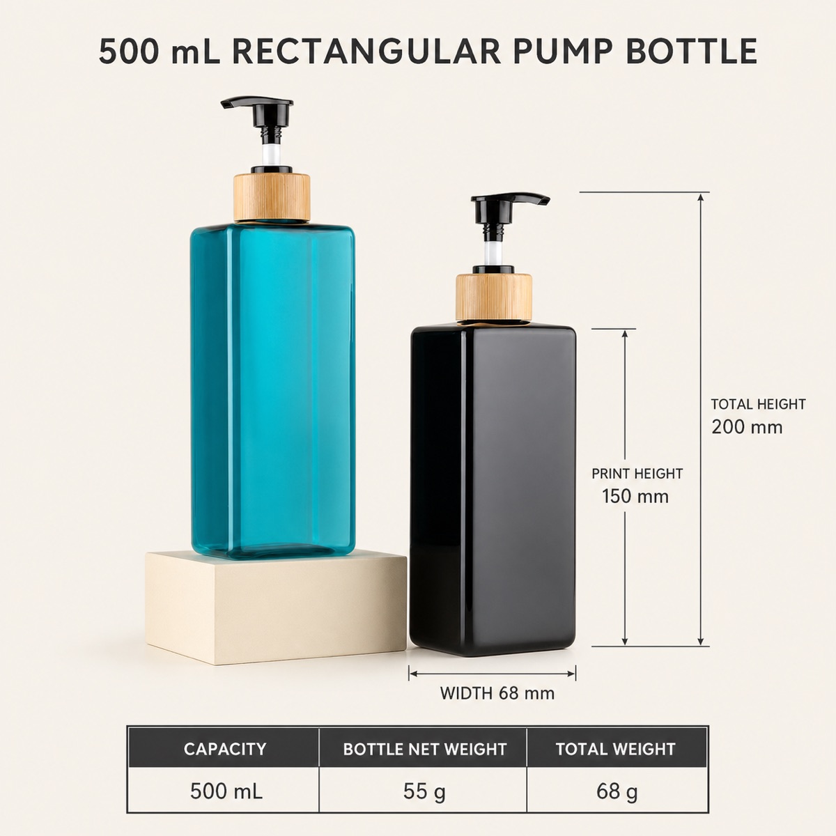 500ml-rectangular-pet-pump-bottle-english-specification-diagram