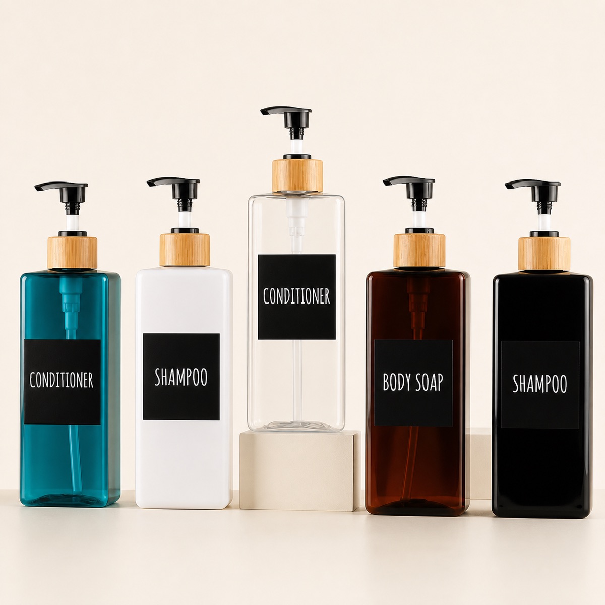 five-500ml-pet-rectangular-pump-bottles-for-shampoo-and-body-wash