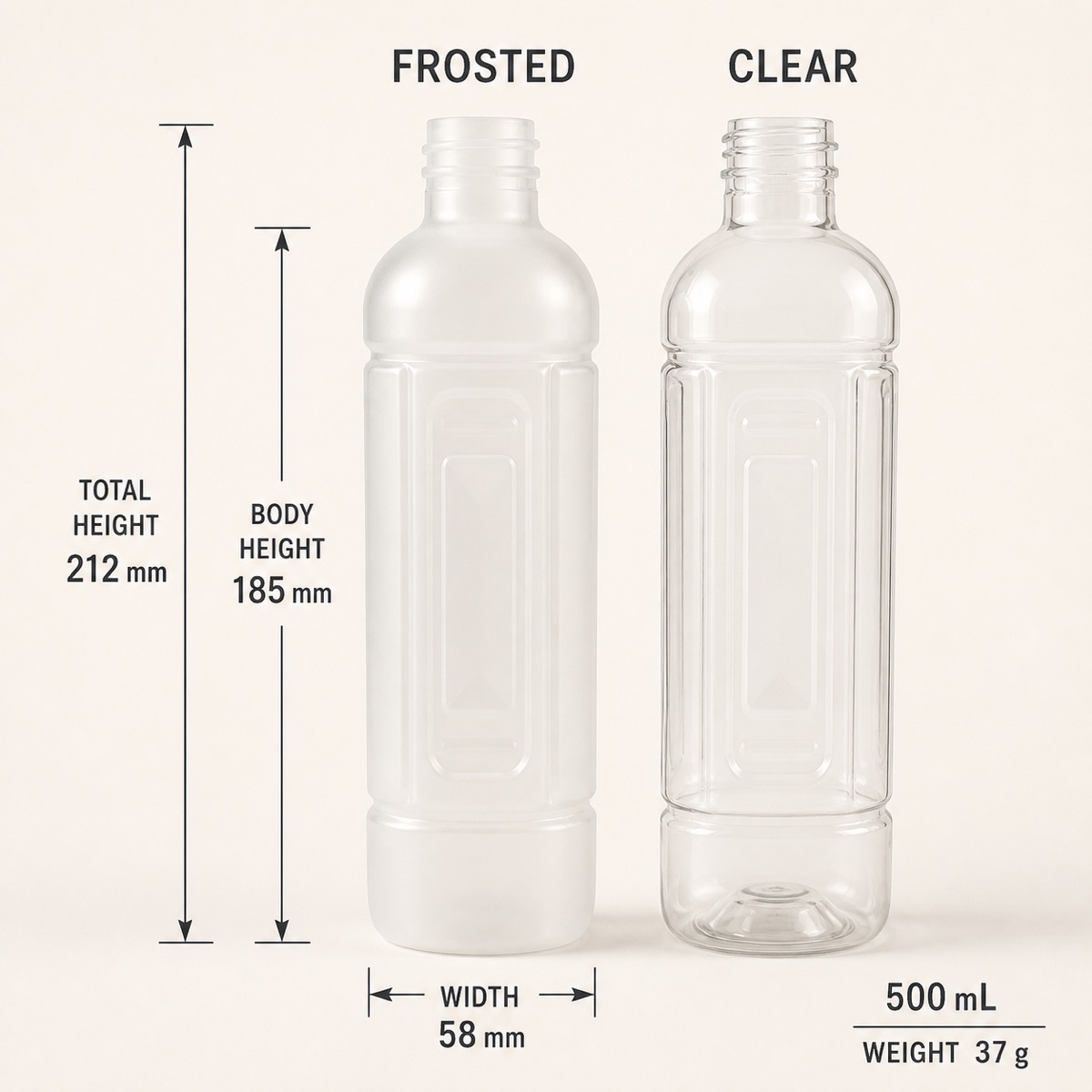 500ml-frosted-and-clear-pla-bottle-finish-comparison