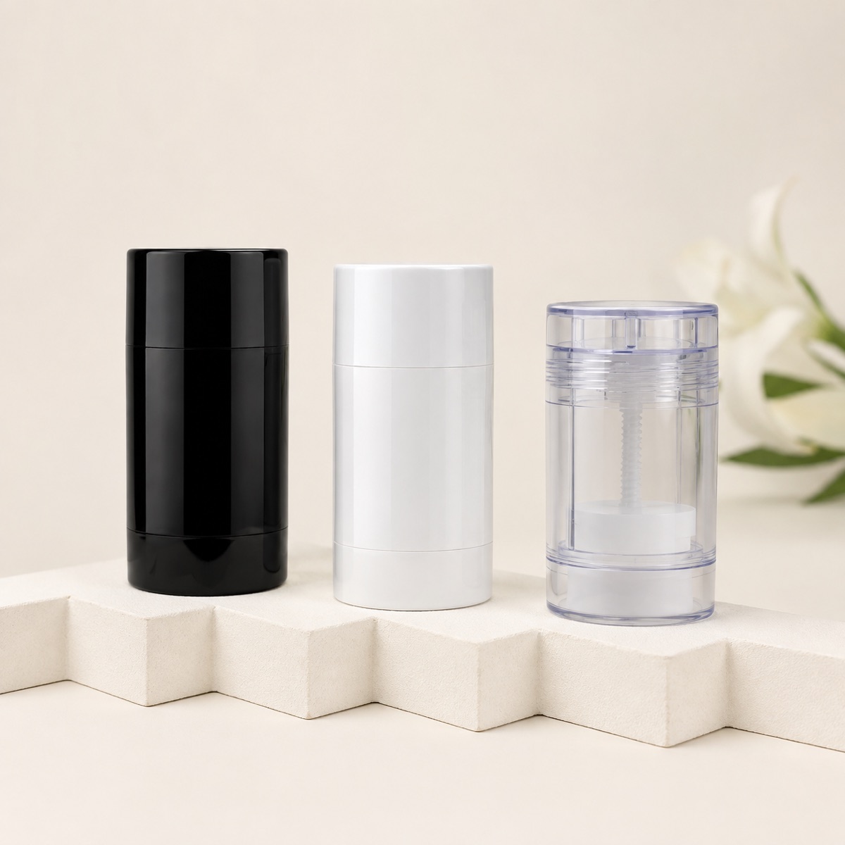 black-white-and-clear-solid-cosmetic-stick-container-hero-image