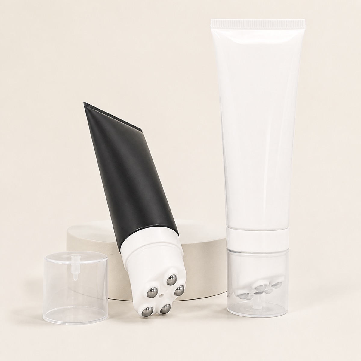 white-and-black-pe-massage-tubes-with-five-metal-roller-balls