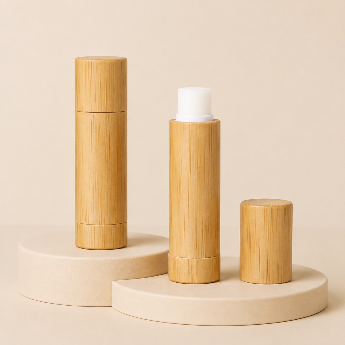 4g-5g-bamboo-lip-balm-tube-shown-open-and-closed-on-a-neutral-display