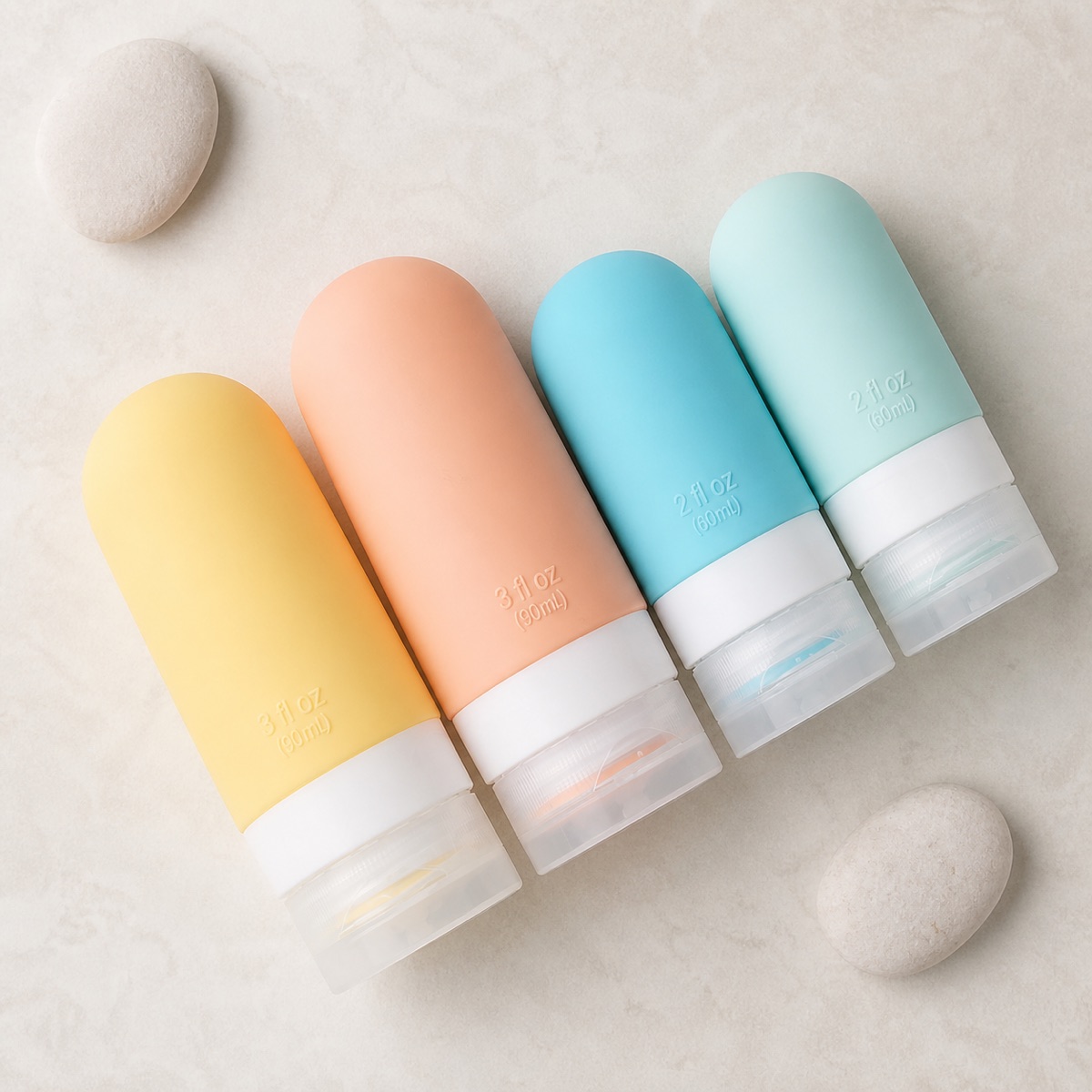 90ml-silicone-travel-toiletry-bottle-set-pastel-squeeze-tubes-viewed-from-above