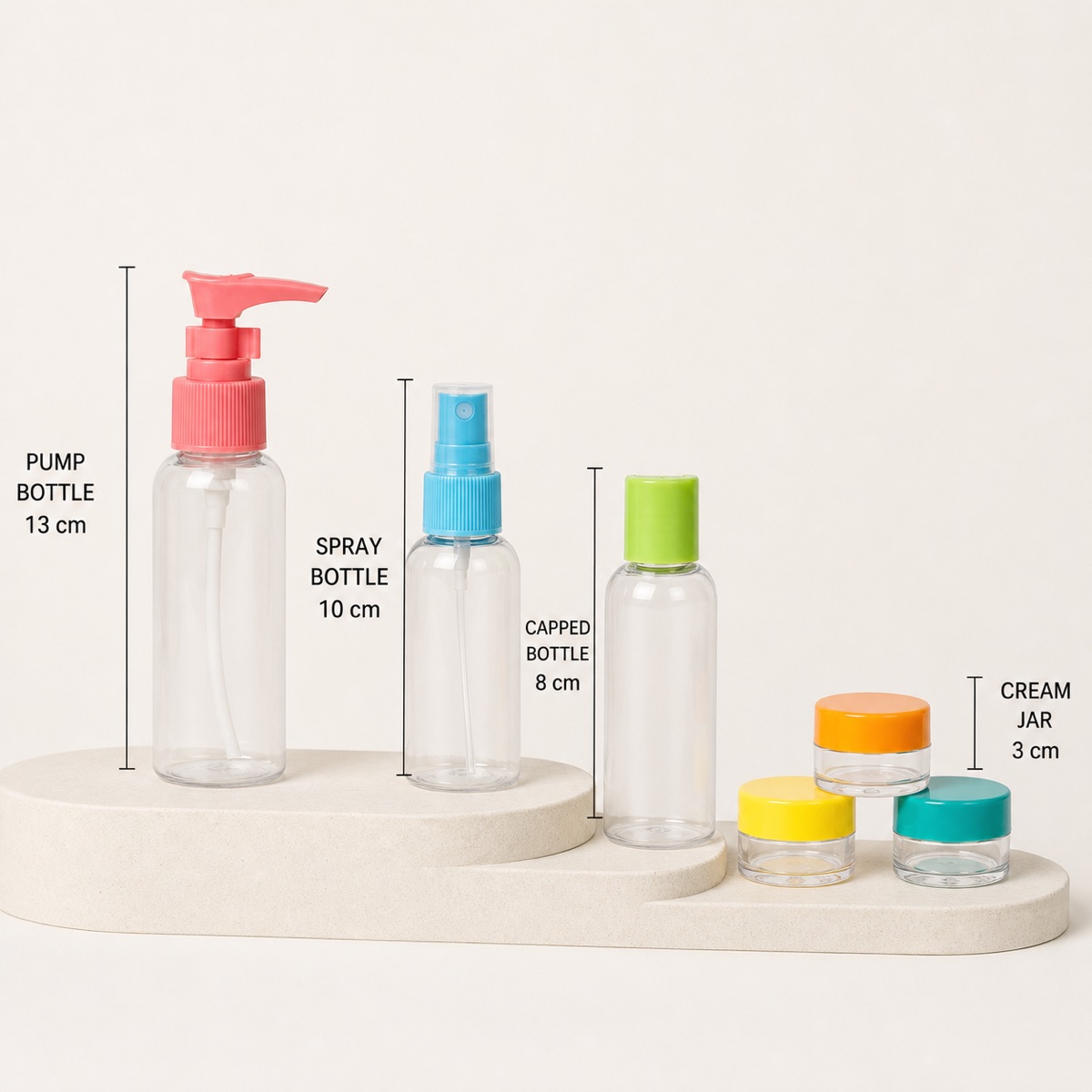 90ml-silicone-travel-toiletry-bottle-set-with-pump-spray-bottle-and-jar-height-comparison
