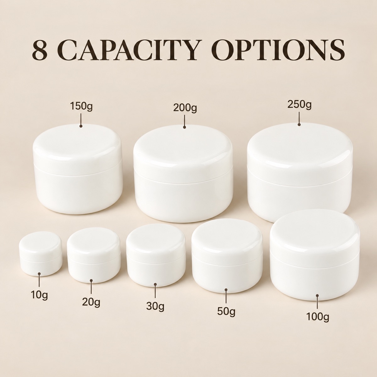 10g-to-250g-pp-wide-mouth-cosmetic-cream-jar-showing-eight-capacity-options