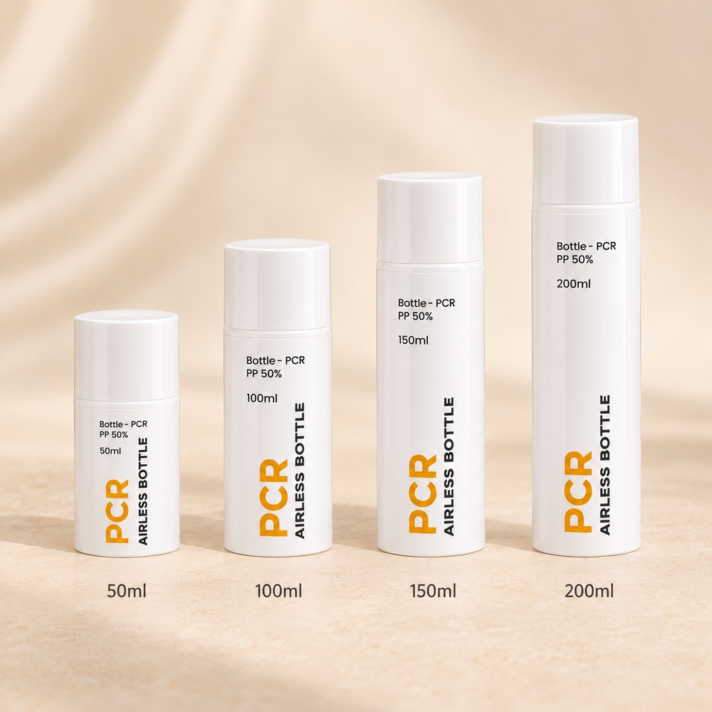 50ml-100ml-150ml-200ml-pcr-airless-lotion-bottle-shown-in-a-capacity-lineup