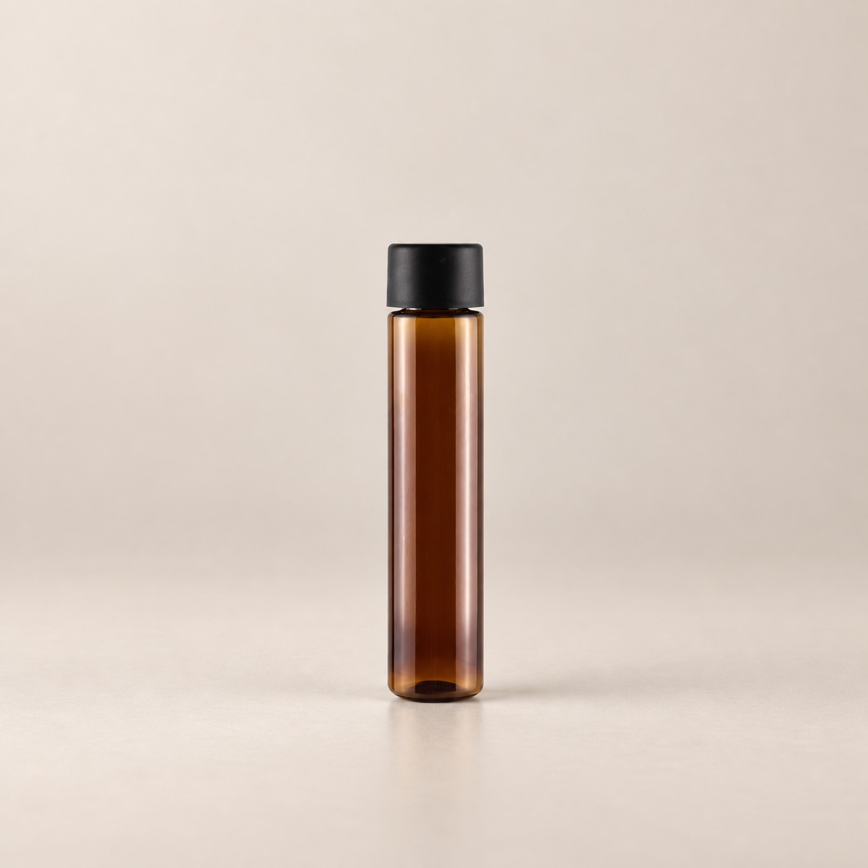 89mm-to-120mm-pet-pcr-child-resistant-packaging-tube-shown-as-a-single-amber-screw-cap-tube