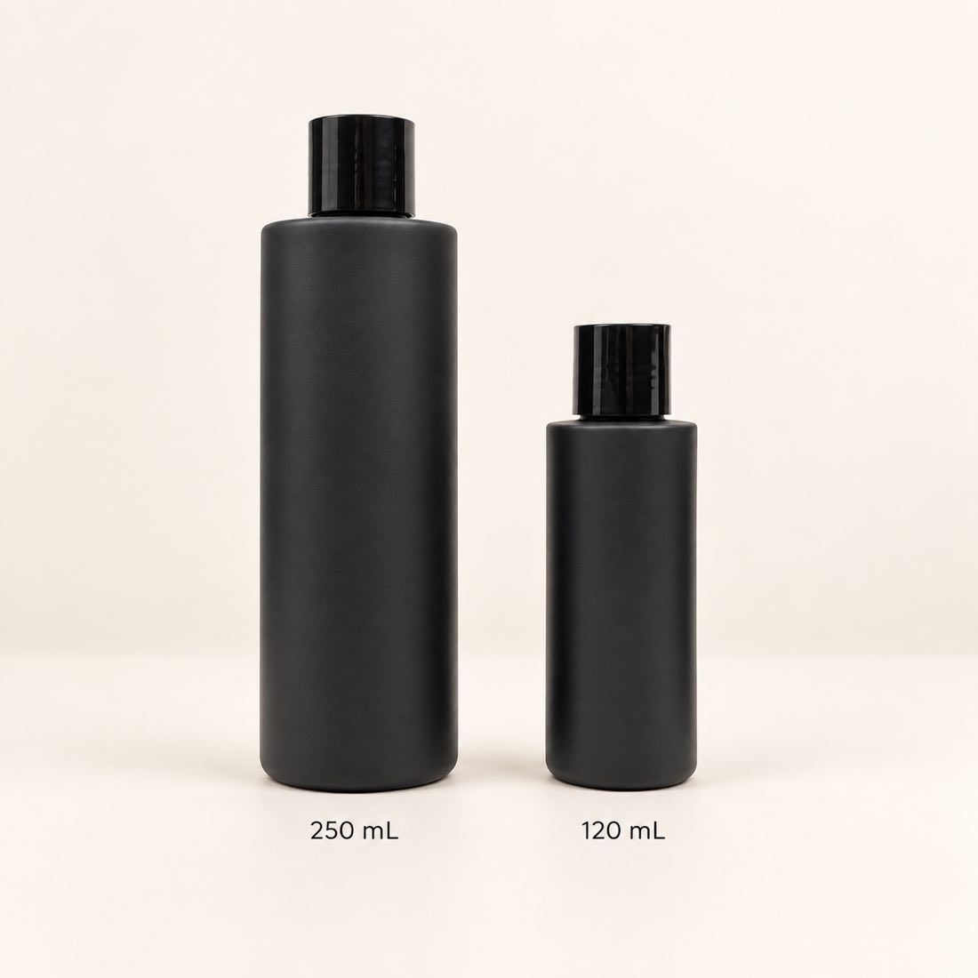 120ml-250ml-black-matte-pcr-flat-shoulder-bottle-showing-capacity-pair