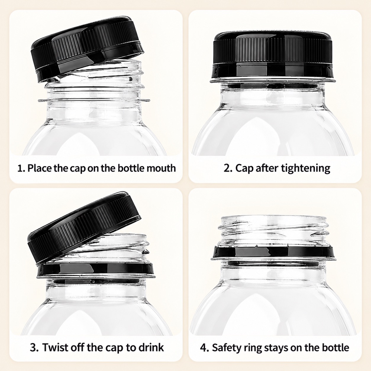 150ml-to-500ml-clear-pet-beverage-bottle-with-tamper-evident-cap-showing-tamper-evident-cap-opening-steps
