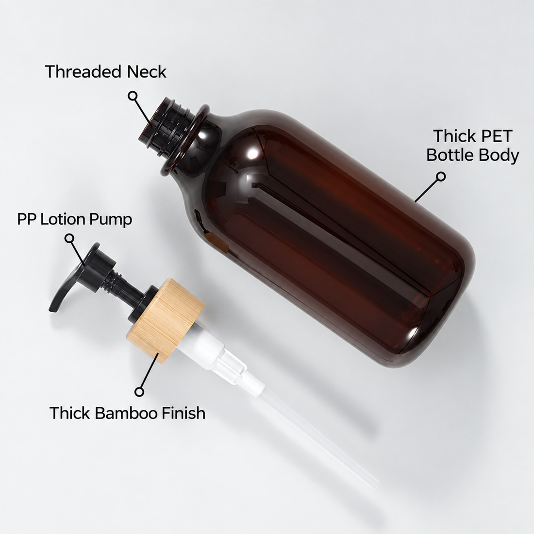 300ml-500ml-round-shoulder-pet-lotion-pump-bottle-with-bamboo-collar-showing-exploded-features