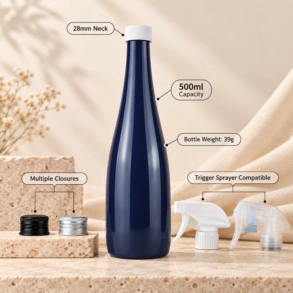 500ml-navy-pet-long-neck-bottle-with-trigger-sprayer-showing-feature-overview