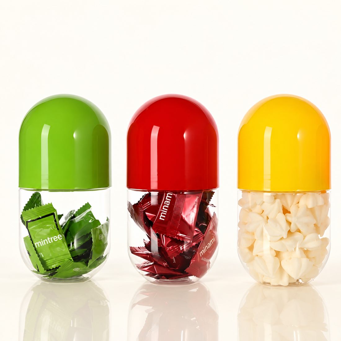 520ml-clear-pet-capsule-shaped-candy-and-supplement-jar-showing-three-color-lineup